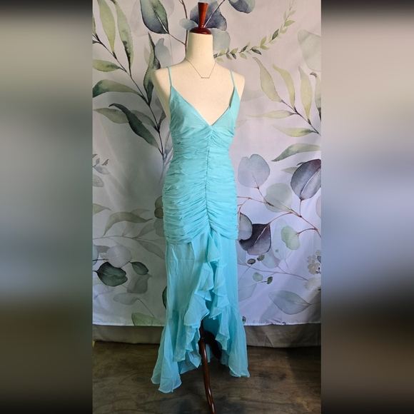 ASOS Dresses & Skirts - ASOS | Ruched Front High Low Frill Maxi Prom Dress in Aqua sz 6